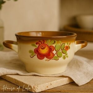 Made in Poland vintage porcelain sugar bowl or tureen wild rose